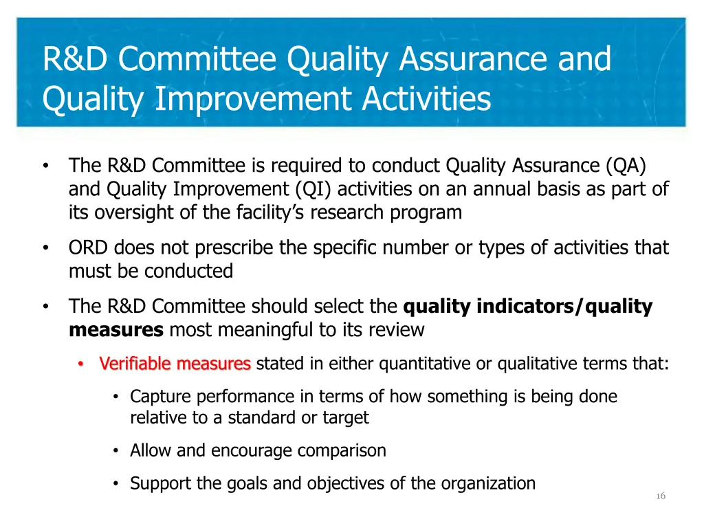 r d committee quality assurance and quality