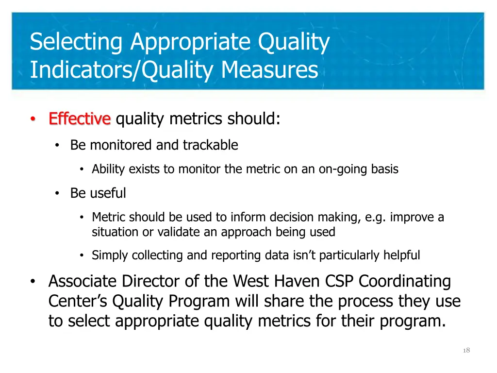 selecting appropriate quality indicators quality