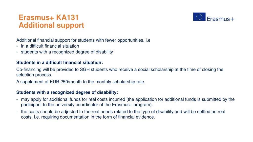 erasmus ka131 additional support