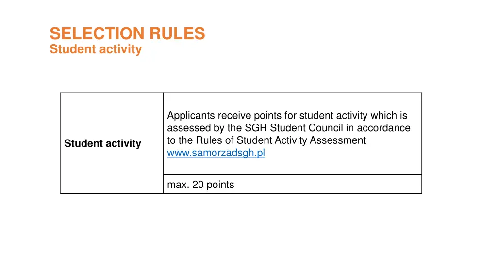 selection rules student activity