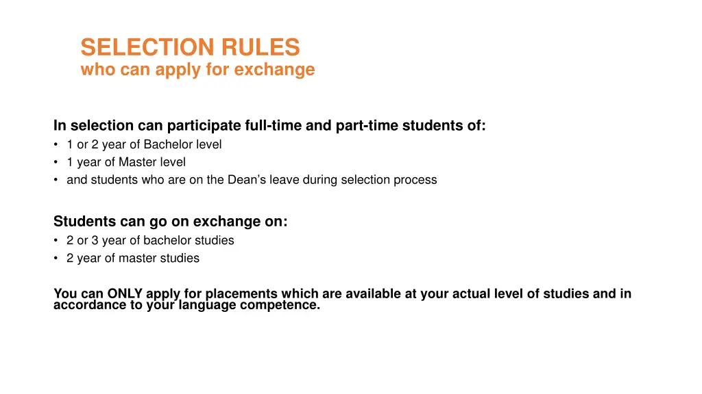 selection rules who can apply for exchange