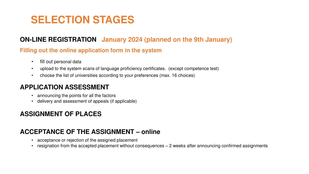 selection stages