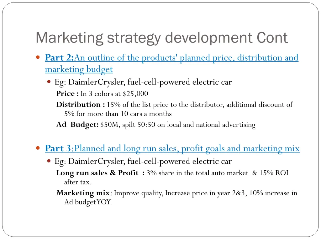 marketing strategy development cont