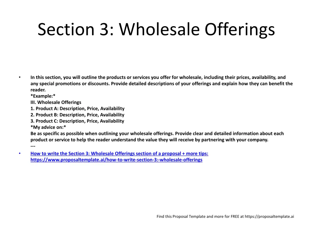 section 3 wholesale offerings