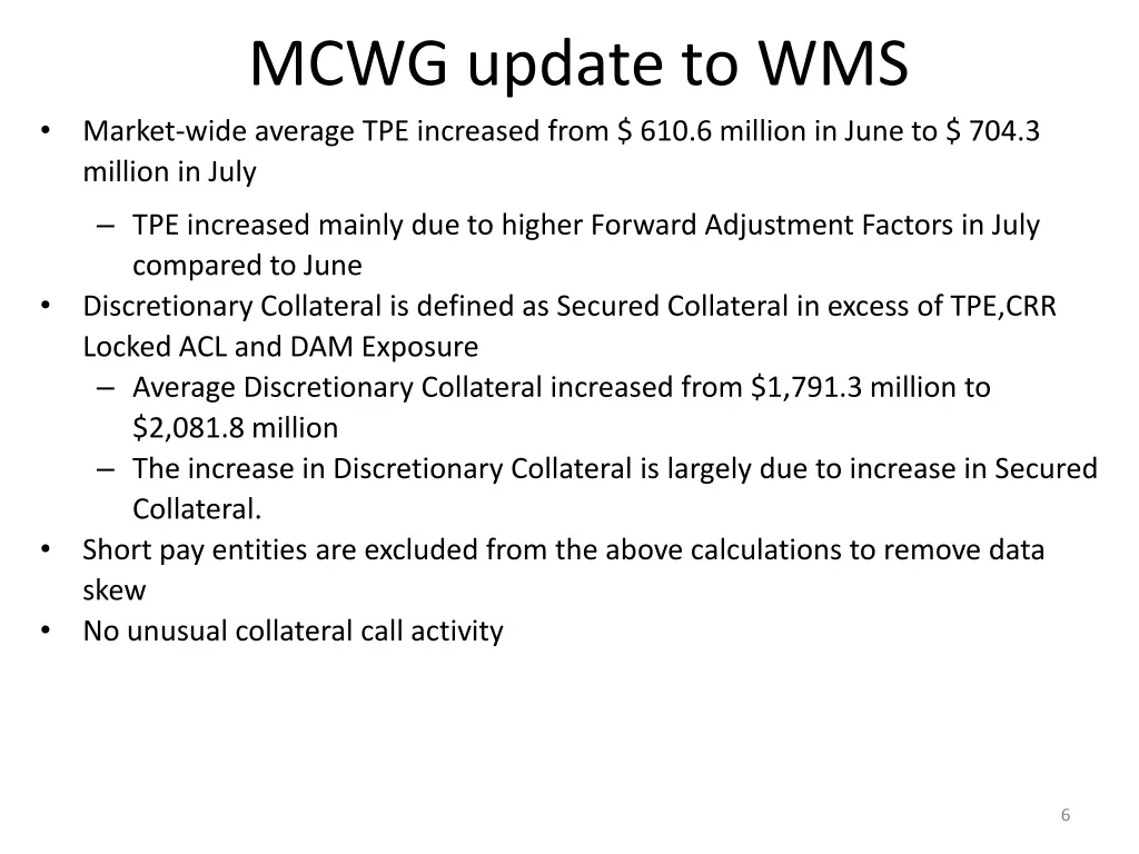 mcwg update to wms market wide average