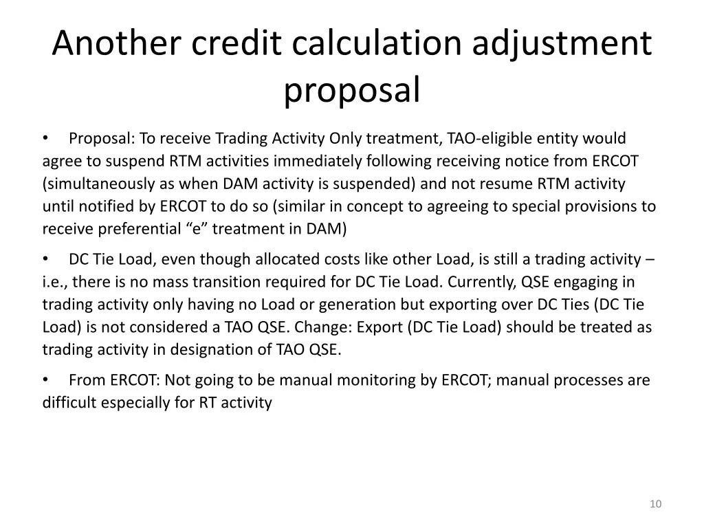 another credit calculation adjustment proposal 1