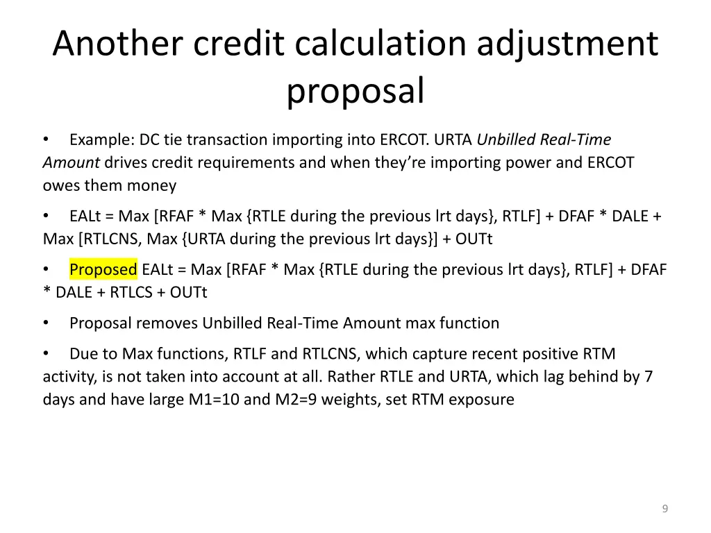 another credit calculation adjustment proposal