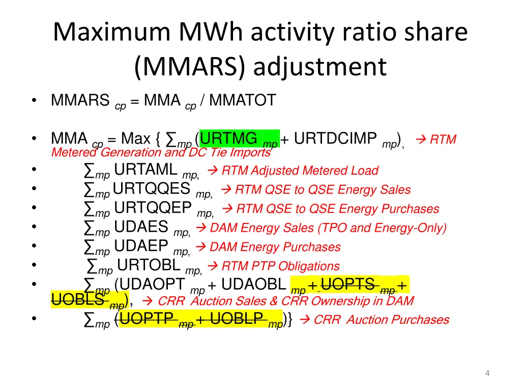 maximum mwh activity ratio share mmars adjustment