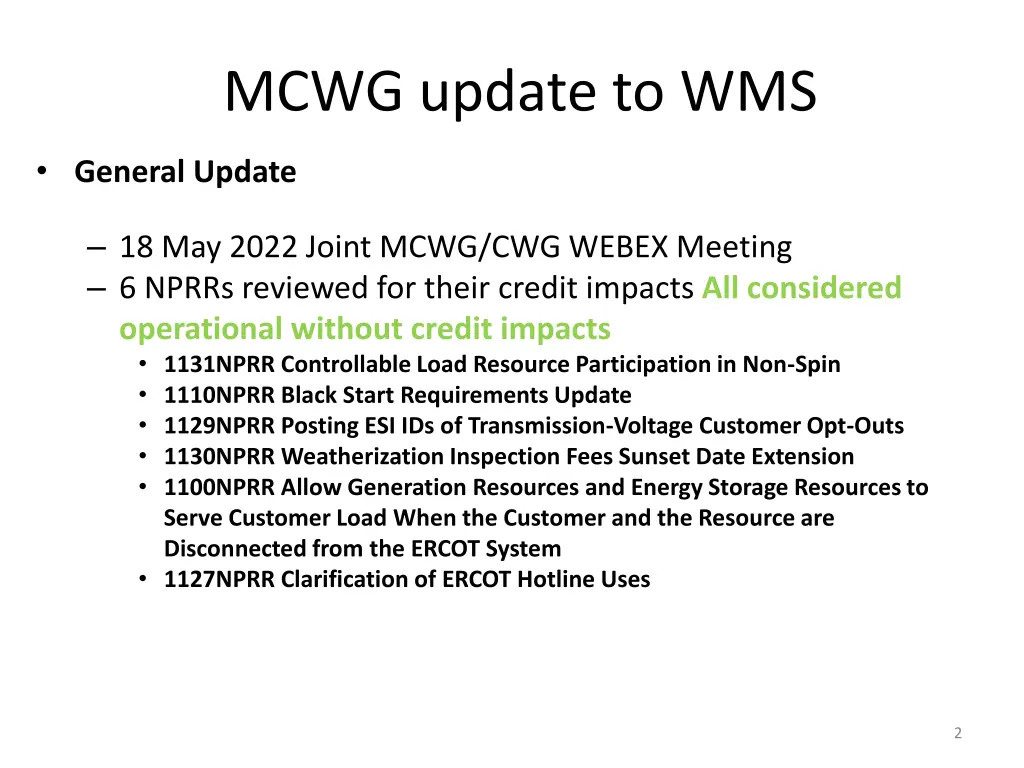 mcwg update to wms