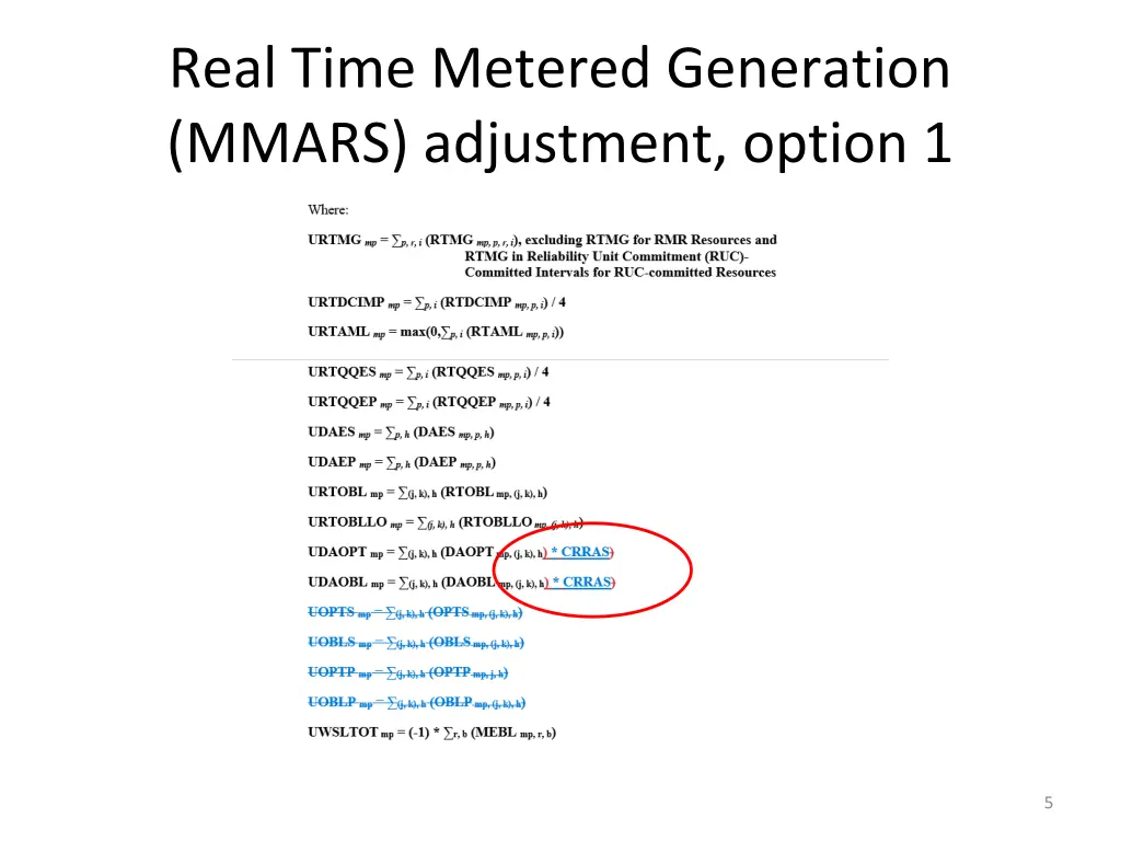 real time metered generation mmars adjustment