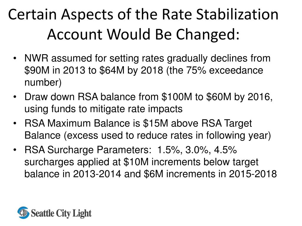 certain aspects of the rate stabilization account