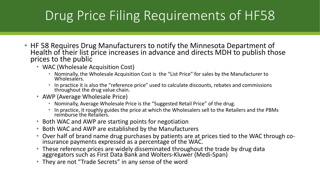 drug price filing requirements of hf58