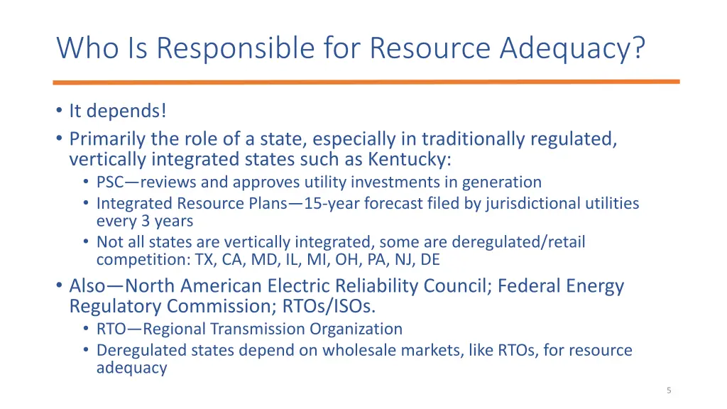 who is responsible for resource adequacy