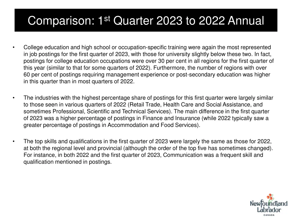 comparison 1 st quarter 2023 to 2022 annual 1