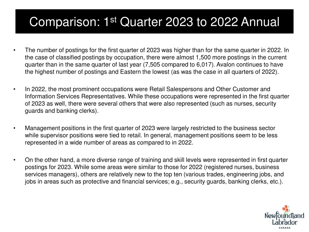 comparison 1 st quarter 2023 to 2022 annual