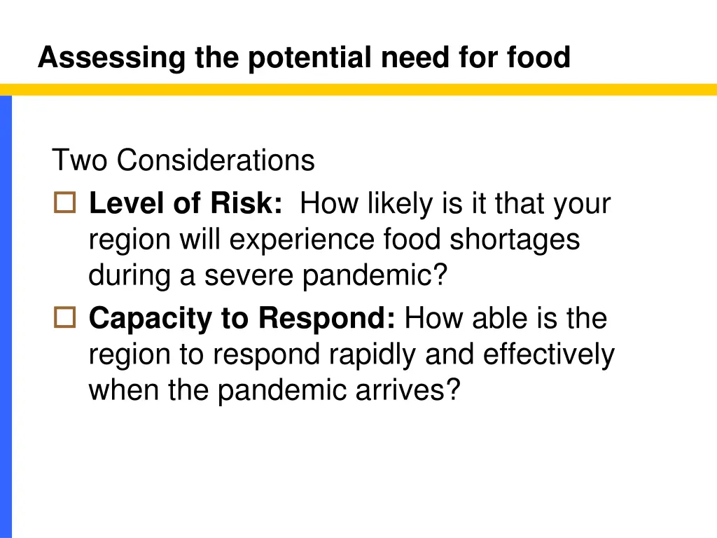 assessing the potential need for food