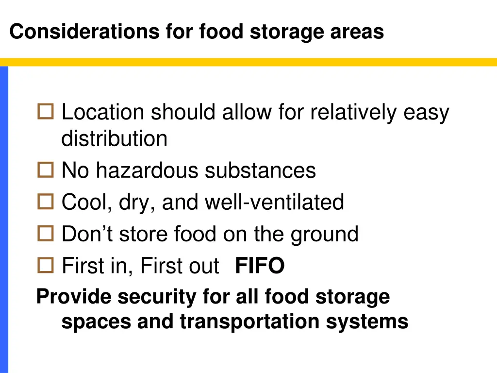 considerations for food storage areas