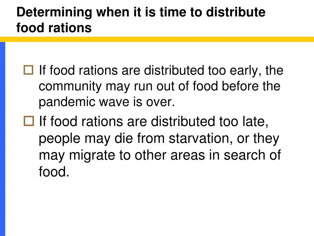 determining when it is time to distribute food