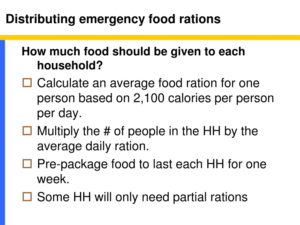 distributing emergency food rations