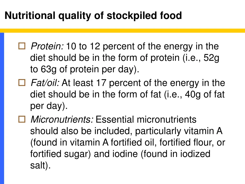 nutritional quality of stockpiled food