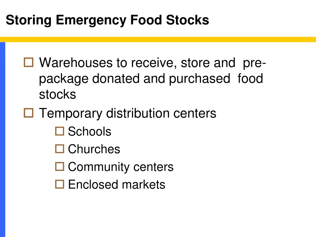 storing emergency food stocks