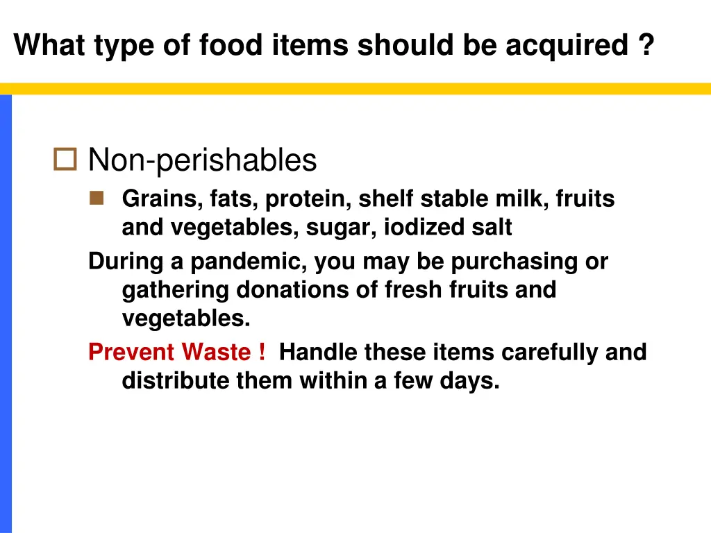 what type of food items should be acquired