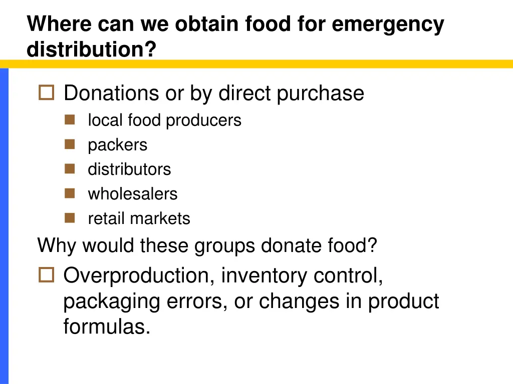 where can we obtain food for emergency