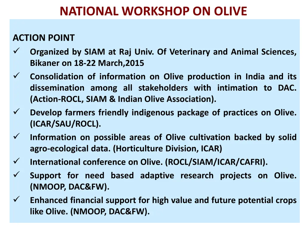 national workshop on olive