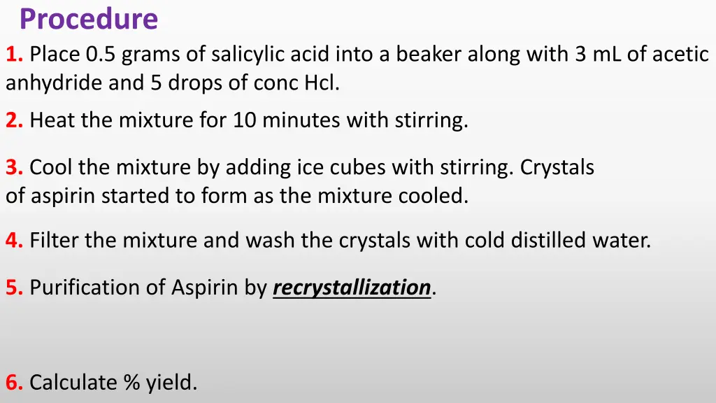 procedure 1 place 0 5 grams of salicylic acid