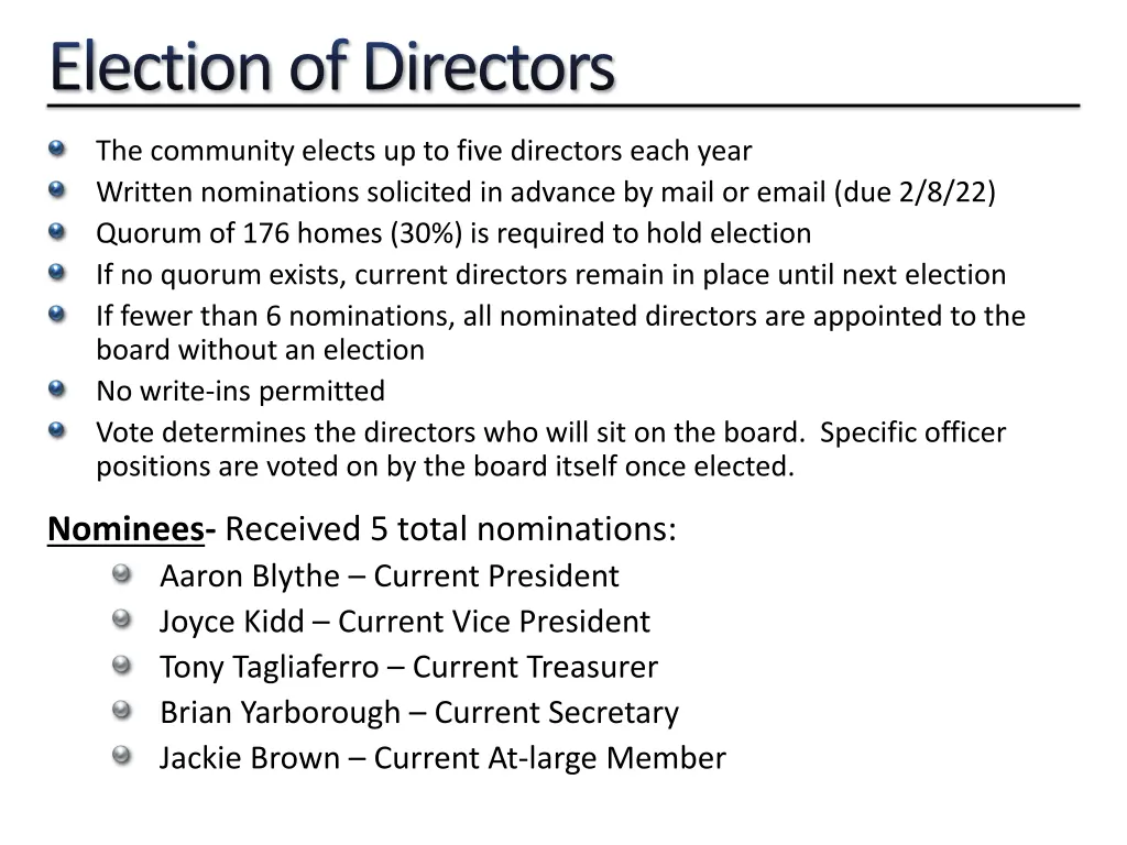 election of directors