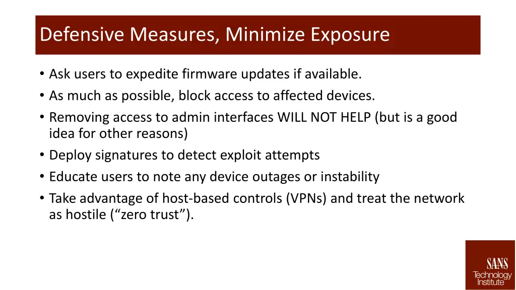 defensive measures minimize exposure