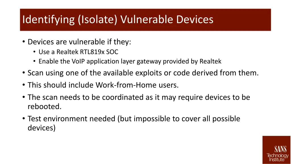 identifying isolate vulnerable devices