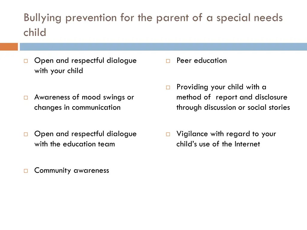 bullying prevention for the parent of a special