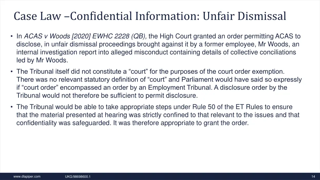 case law confidential information unfair dismissal