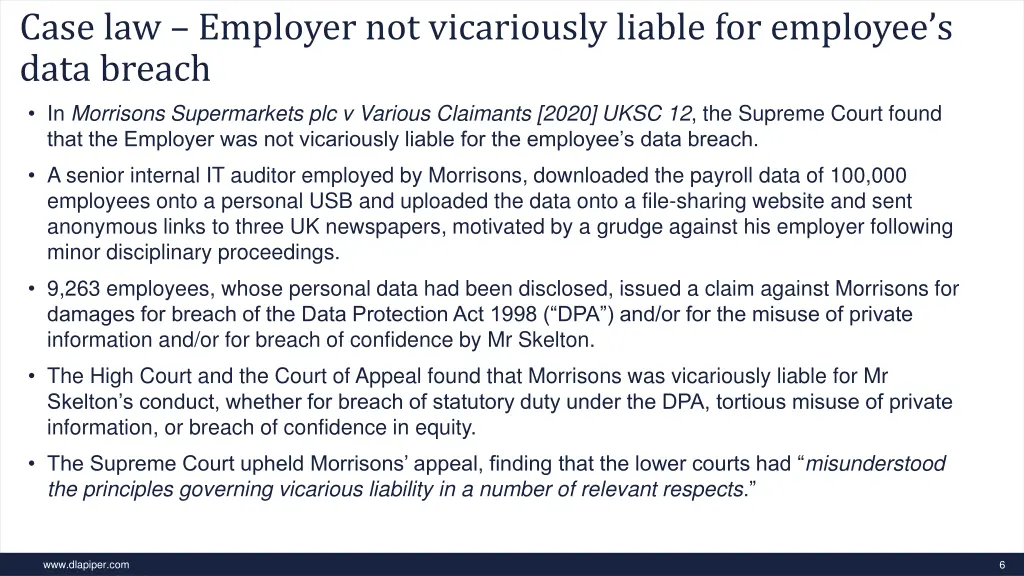 case law employer not vicariously liable