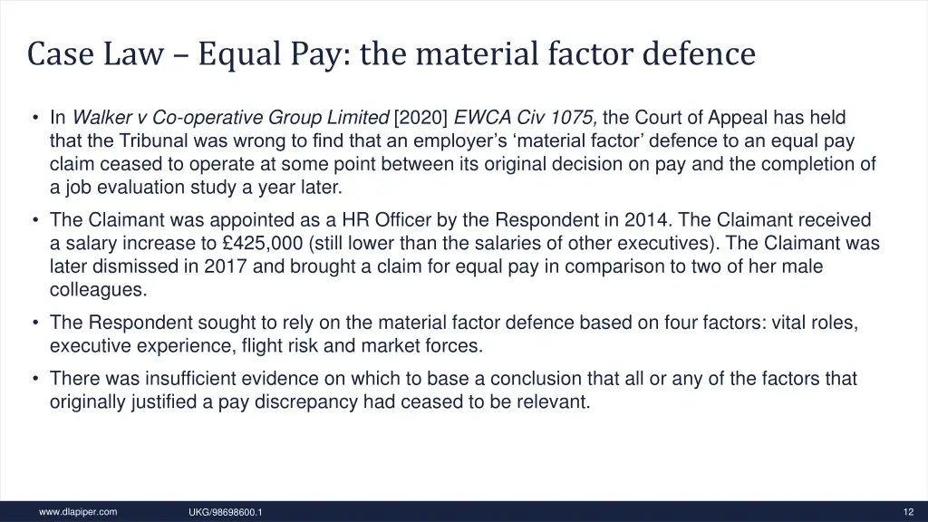 case law equal pay the material factor defence