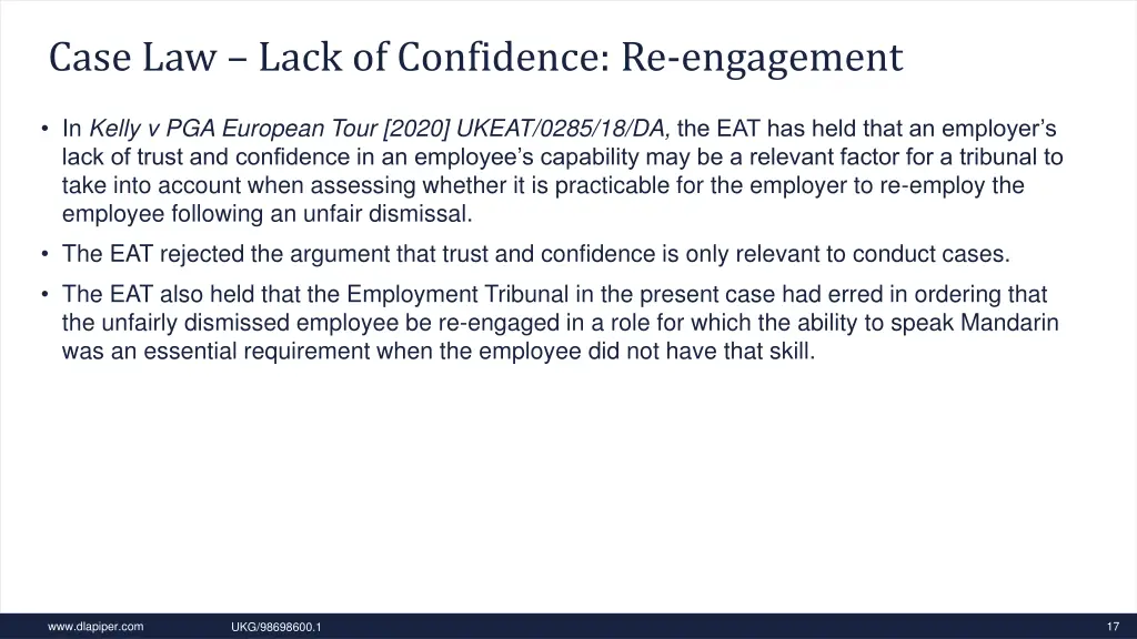 case law lack of confidence re engagement