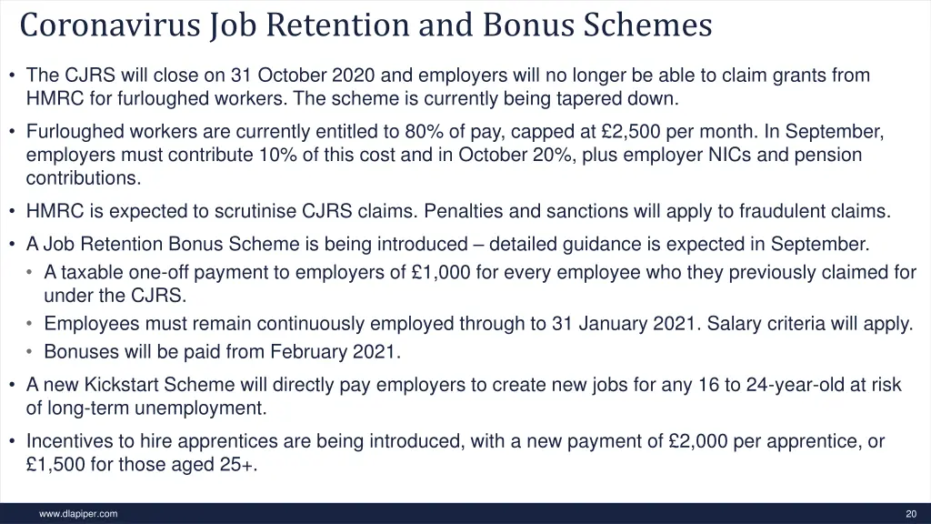 coronavirus job retention and bonus schemes