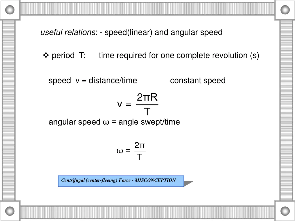 useful relations speed linear and angular speed