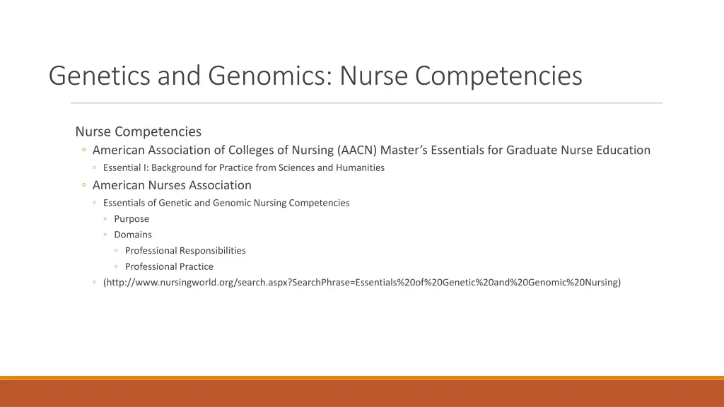 genetics and genomics nurse competencies