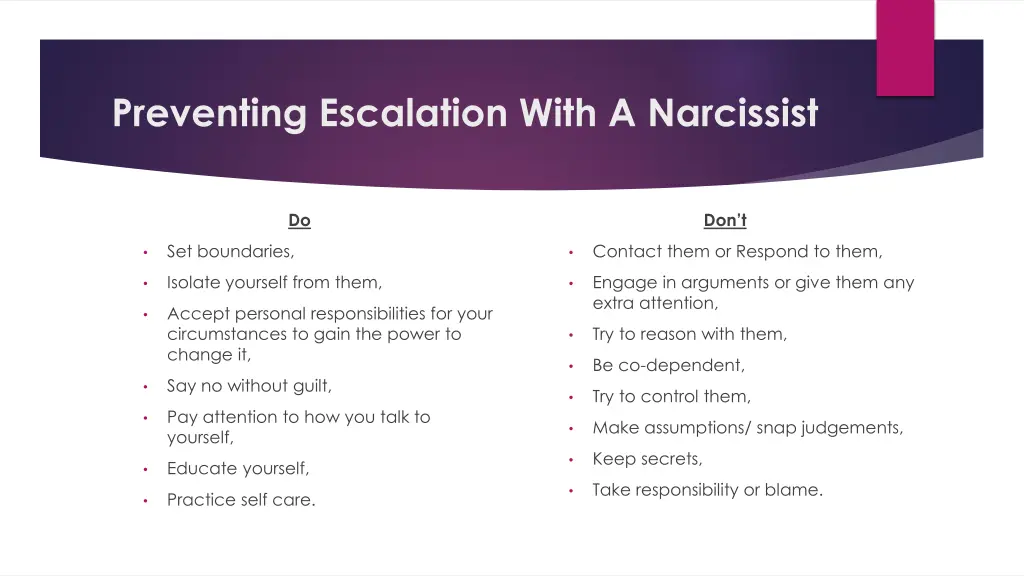 preventing escalation with a narcissist