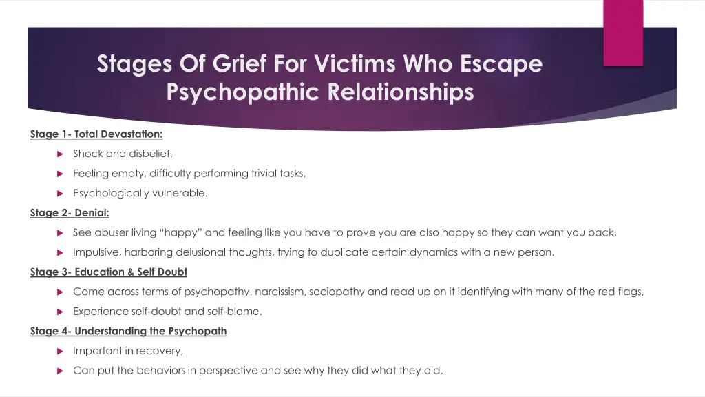 stages of grief for victims who escape