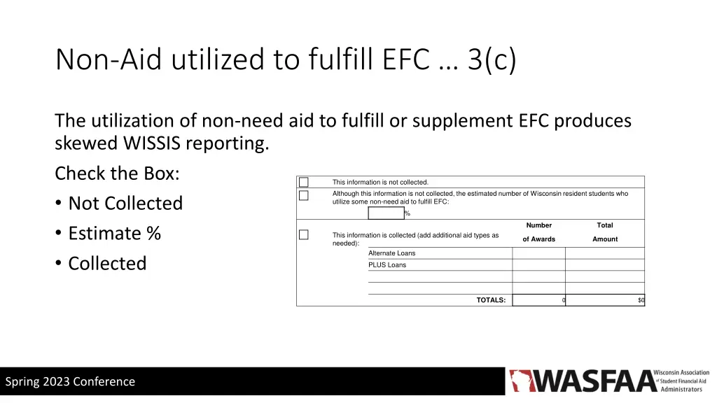 non aid utilized to fulfill efc 3 c