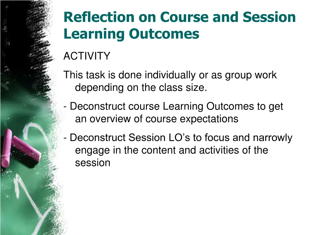 reflection on course and session learning outcomes