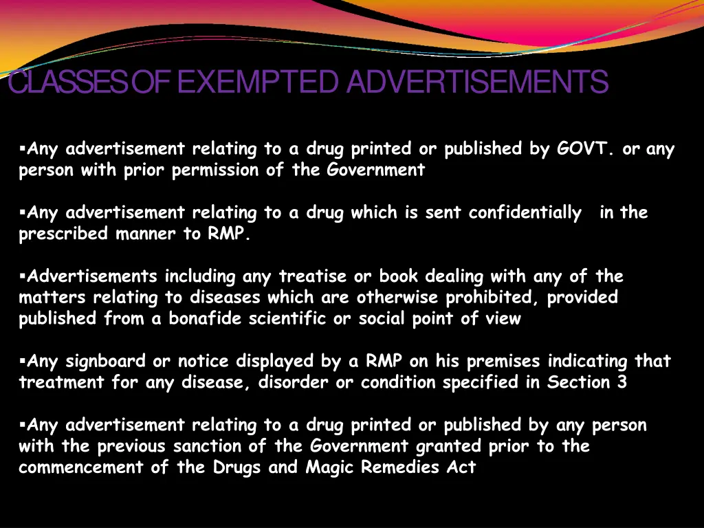 classes of exemptedadvertisements