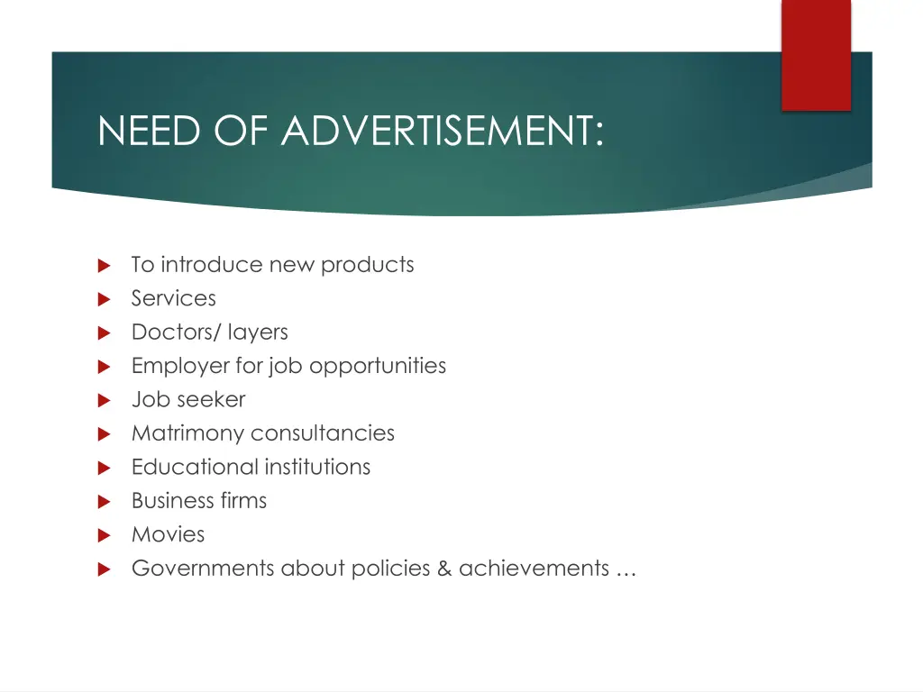 need of advertisement