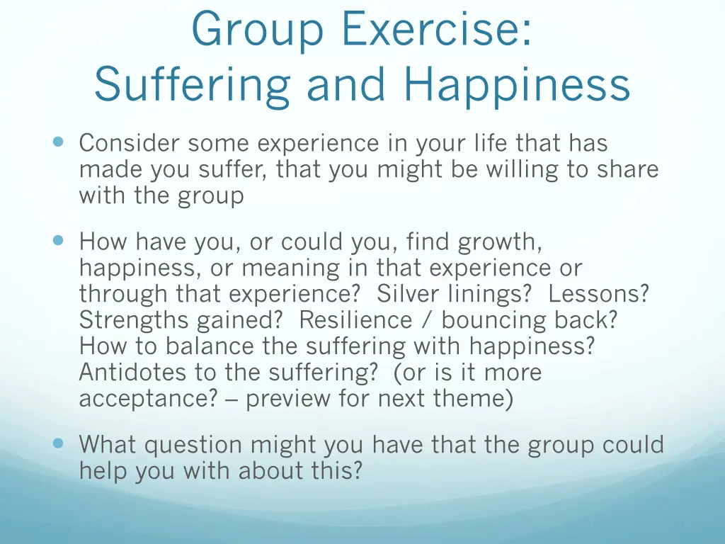 group exercise suffering and happiness