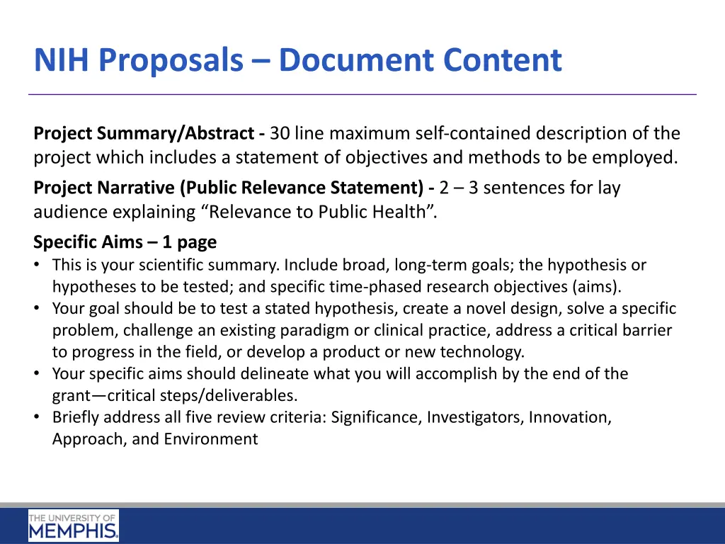 nih proposals document content