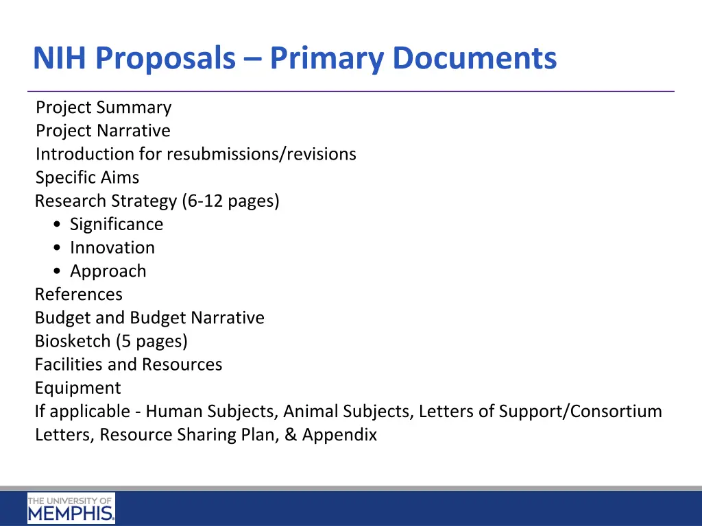 nih proposals primary documents