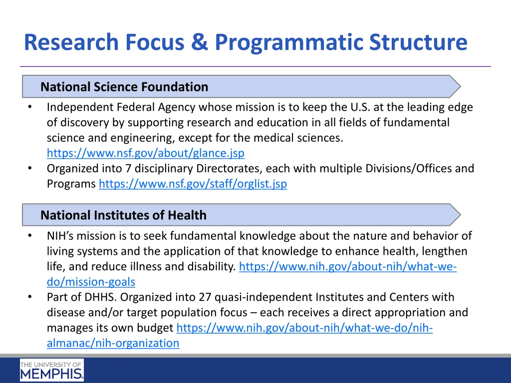 research focus programmatic structure